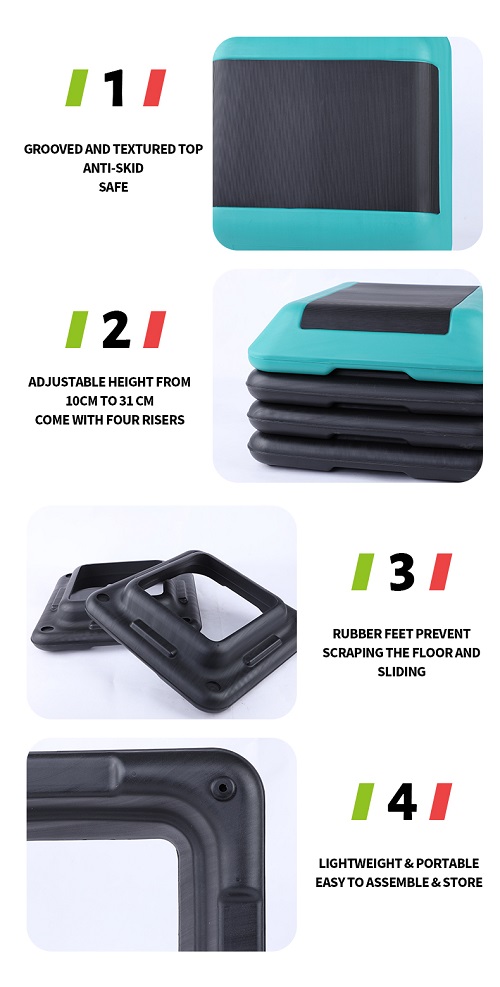 Plataforma aeróbica de paso alto ajustable con 4 elevadores