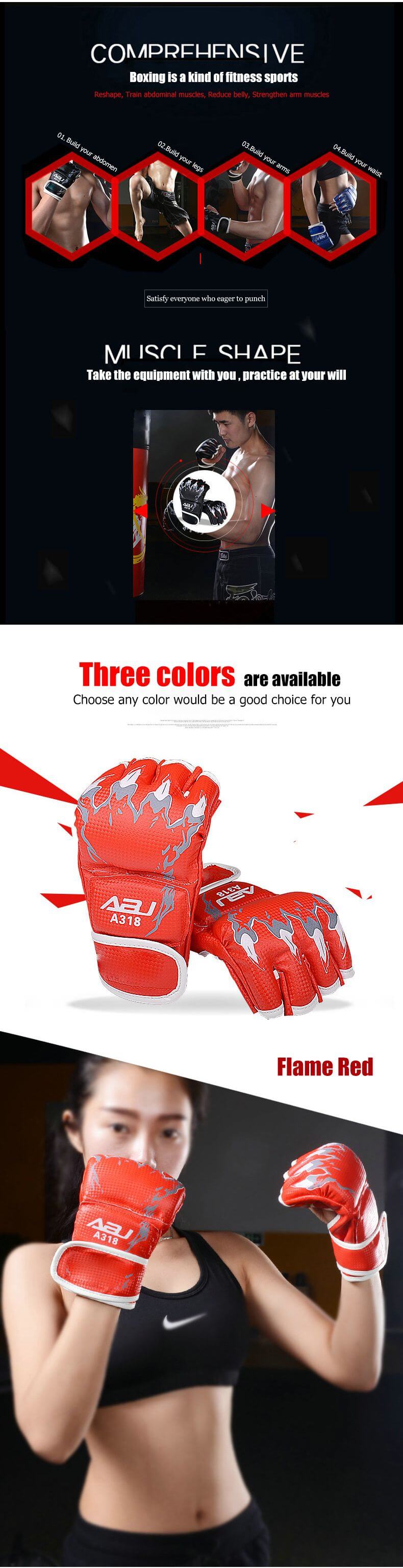 Guantes de boxeo de medio dedo Guantes de boxeo de medio dedo