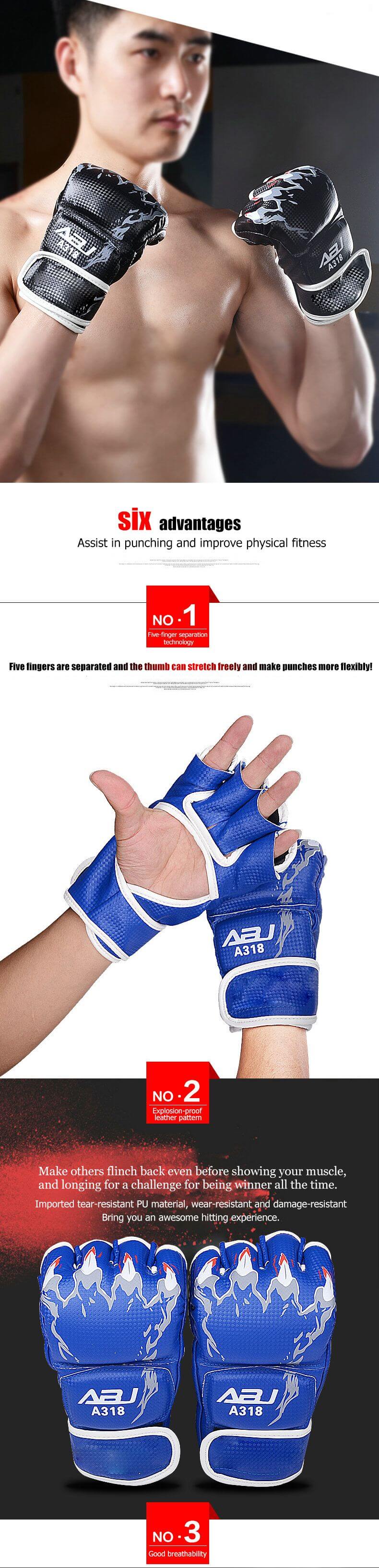 Guantes de boxeo de medio dedo Guantes de boxeo de medio dedo