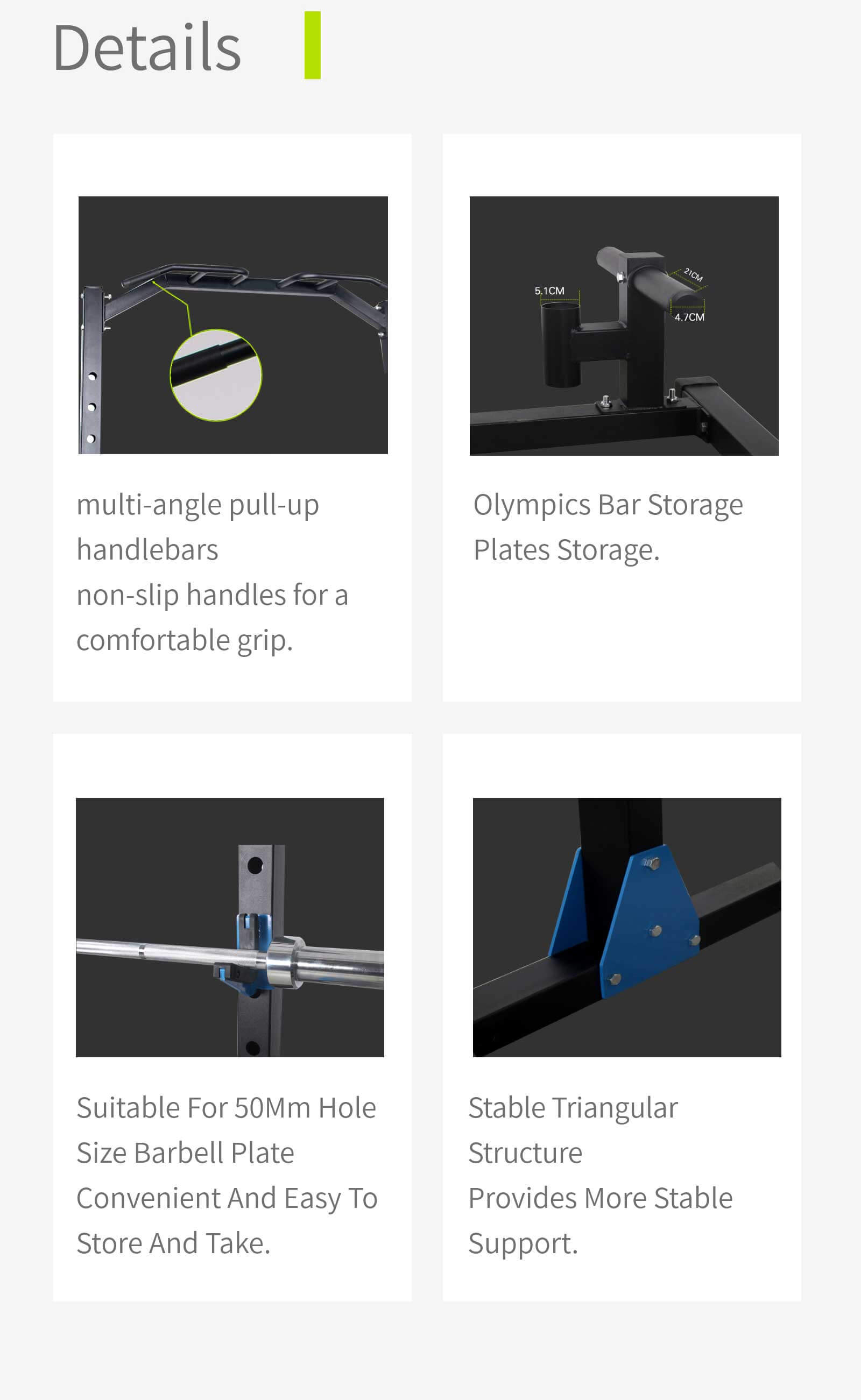 Estante de sentadillas de medio marco multifuncional