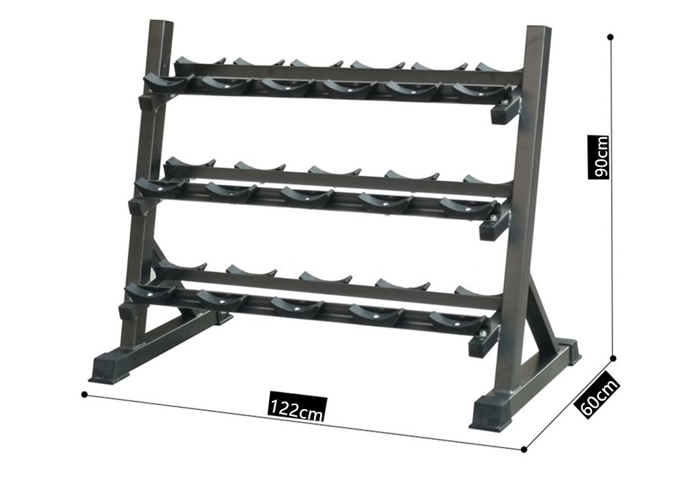 Rack de mancuernas de 3 niveles con soporte