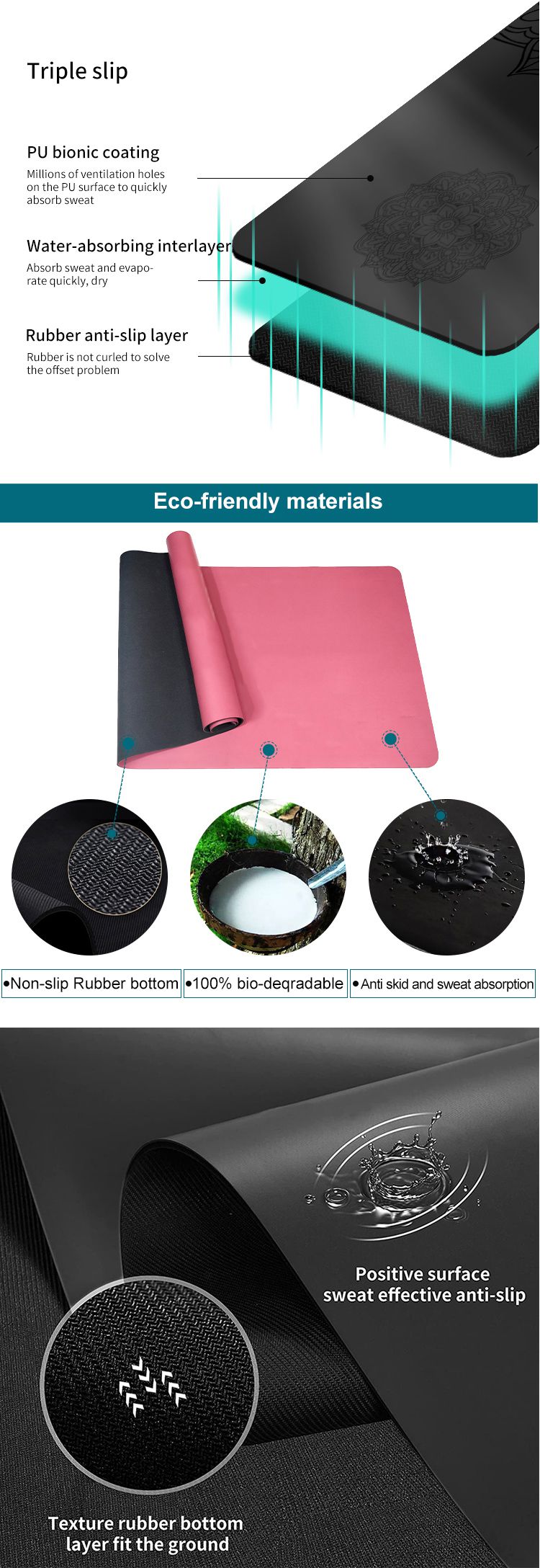 Estera de goma PU de alta densidad con agarre superior para yoga caliente