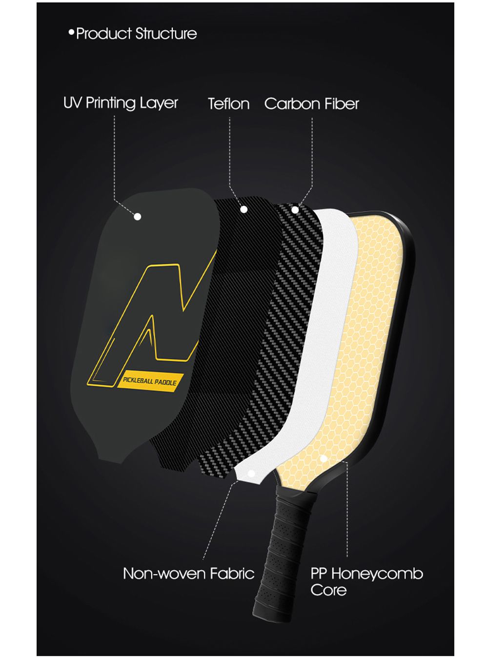 Raqueta única de fibra de carbono ofensiva PTFE Raqueta única de fibra de carbono ofensiva PTFE