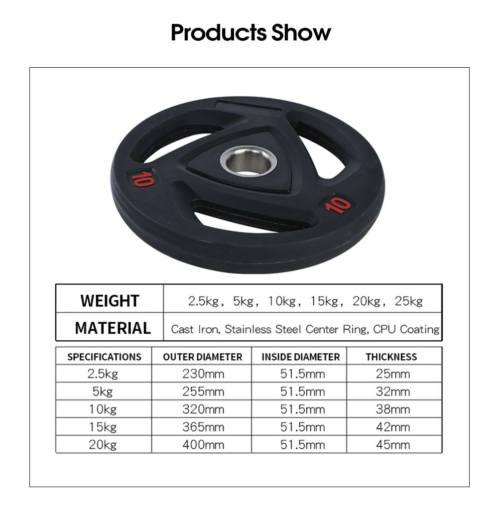 Placa de peso de barra redondeada con 3 agujeros de agarre