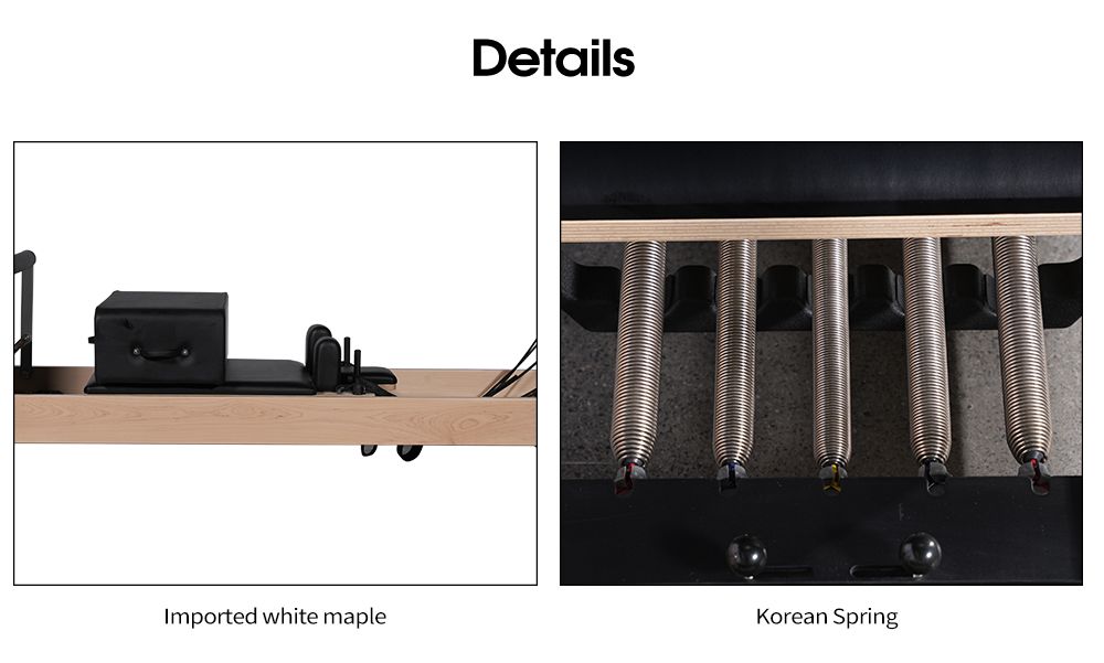 Maché reformador de pilates de bosque de carrocería de cama de carrocería con reposapiés internos Maché reformador de pilates de bosque de carrocería de cama de carrocería con reposapiés internos