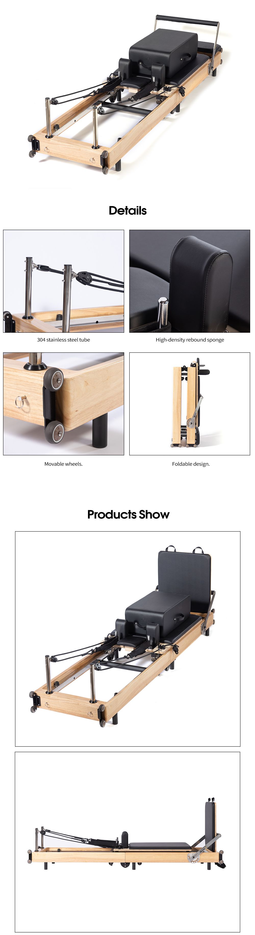 Reformador de pilates pleates de roble sin articulación sin articulación Reformador de pilates pleates de roble sin articulación sin articulación