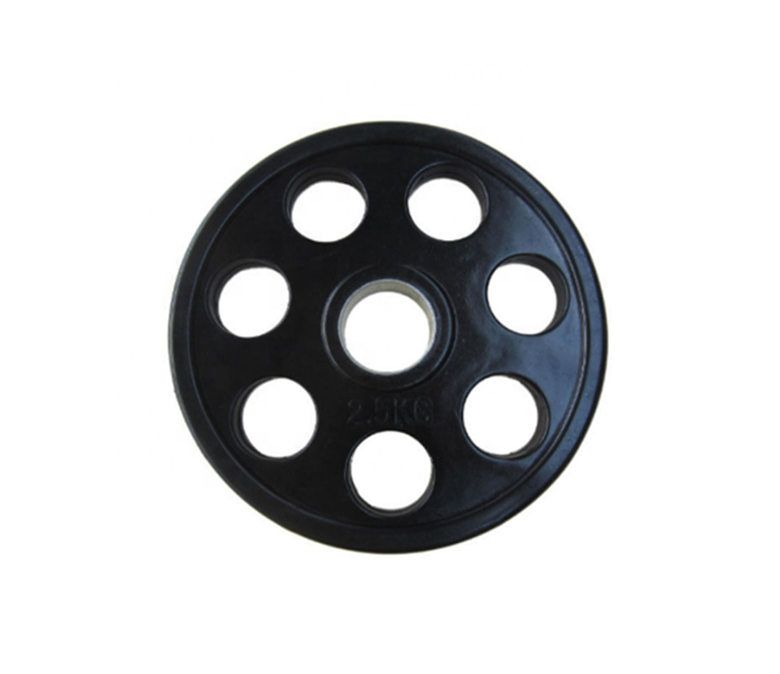 Placa de peso con barra con barra de goma negra siete hoyos