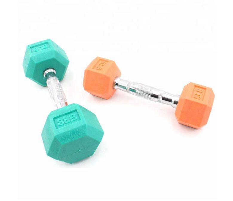 Dumbbell hexagonal con recubrimiento de goma de color (LB)