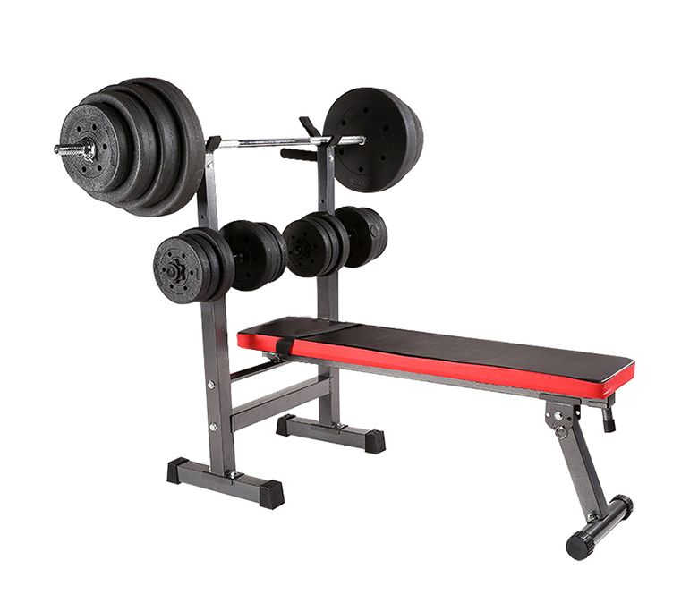 Conjunto de banco de entrenamiento plegable multifuncional con estante de barra de pesas