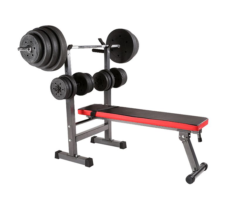 Conjunto de banco de entrenamiento plegable multifuncional con estante de barra de pesas