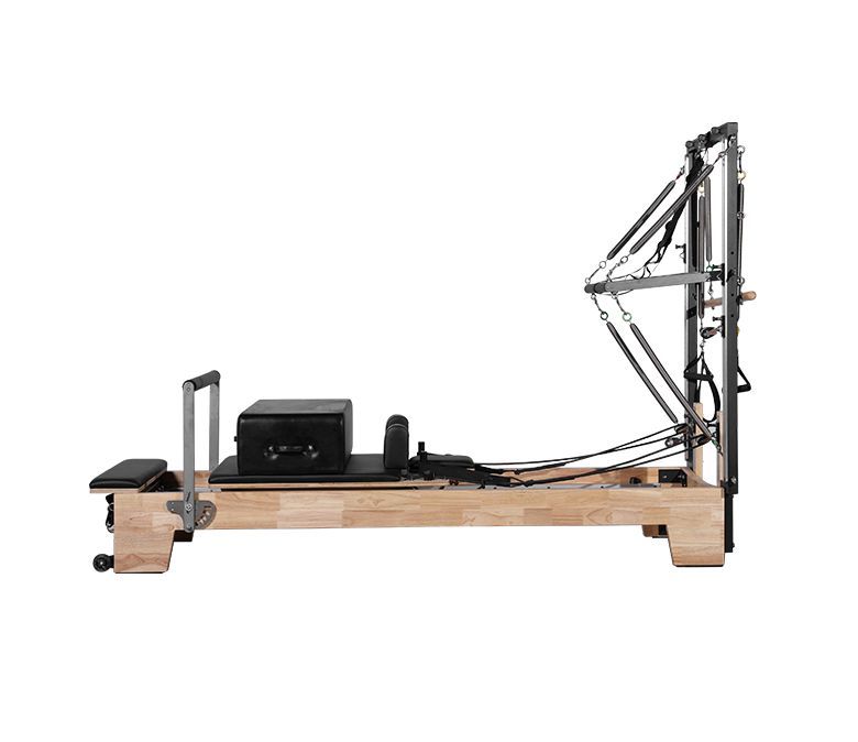 Reformador de pilates de madera de roble de lujo con medio trapecio
