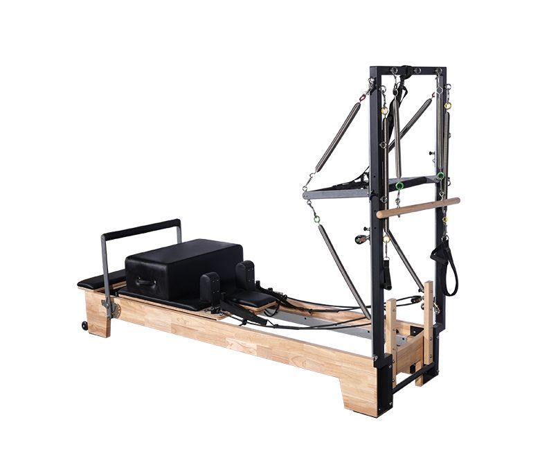 Reformador de pilates de madera de roble de lujo con medio trapecio