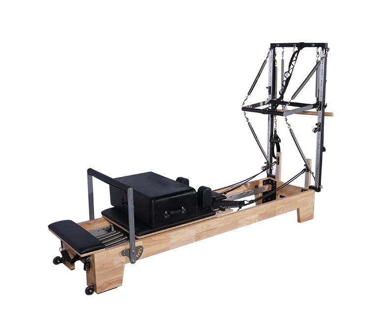 Reformador de pilates de madera de roble de lujo con medio trapecio