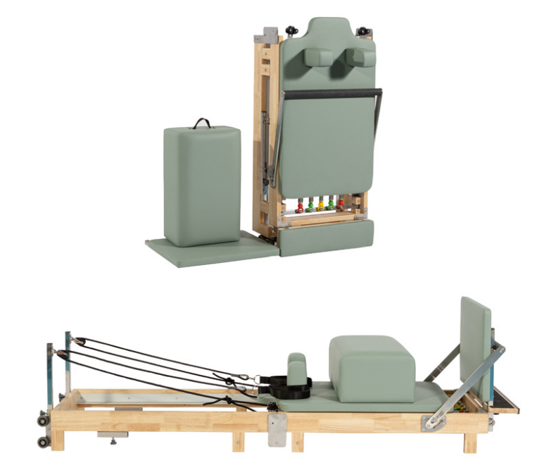 En el hogar reformador de pilates plegable de madera